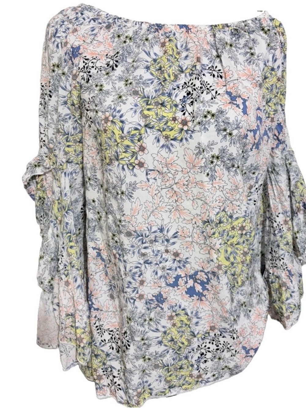 Fever Floral Off-The-Shoulder Ruffle 3/4 Sleeve Boho Peasant Blouse size M